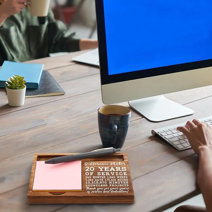 20th Work Anniversary Sticky Note Holder, Thank You Appreciation 20 Year Work Anniversary Decor Gifts for Women, Employee, Him, Her, Happy 20th Work Anniversary Self-Stick Note Pad Holders GSH27