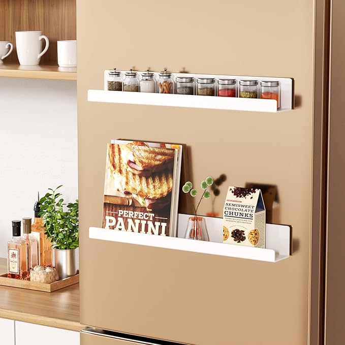 Carmanon Magnetic Book Shelf for Whiteboard, Reusable Acrylic Book Display Shelf with Strong Adsorption Capacity, Magnetic Book Holder for Classroom Refrigerator Office Teacher Kids, White