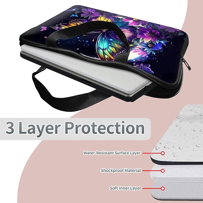 Universal Tablet Laptop Sleeve Case 10 inch, Color Moon Butterfly Slim Carrying Case Durable Handbag Travel Laptop Bag for 7 to 10-inch Laptops/Notebook/Kids Tablet/ipad/eBook Readers