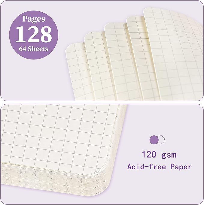 Graph Grid Paper Notebook/Journal - Classic Journal/Notebook with Ribbon Divider, Hardcover with Thick Paper, 5.3" x 8.26", Banded + Pen Holder +Inner Pocket - Purple