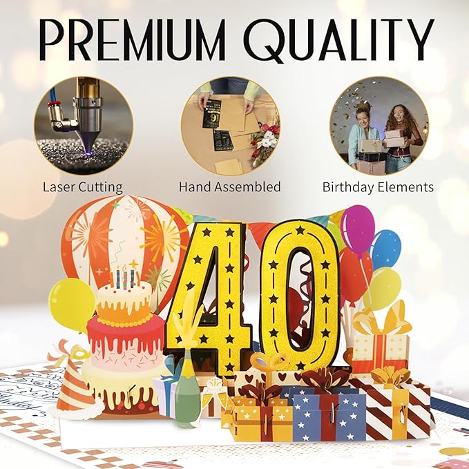 Funny 40th Birthday Card for Women Men, 3D Pop Up 40th Birthday Decorations for Her Him, Happy 40th Birthday Gifts for Husband Wife, Jumbo 40 Year Old Birthday Card, Review of 1985, Classy (8"x10")