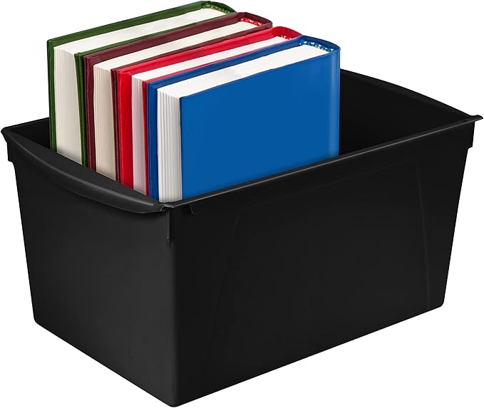 Storex Extra-Large Book Bin, Interlocking Plastic Organizer for Home, Office and Classroom, Black, 1-Pack (71130A06C)