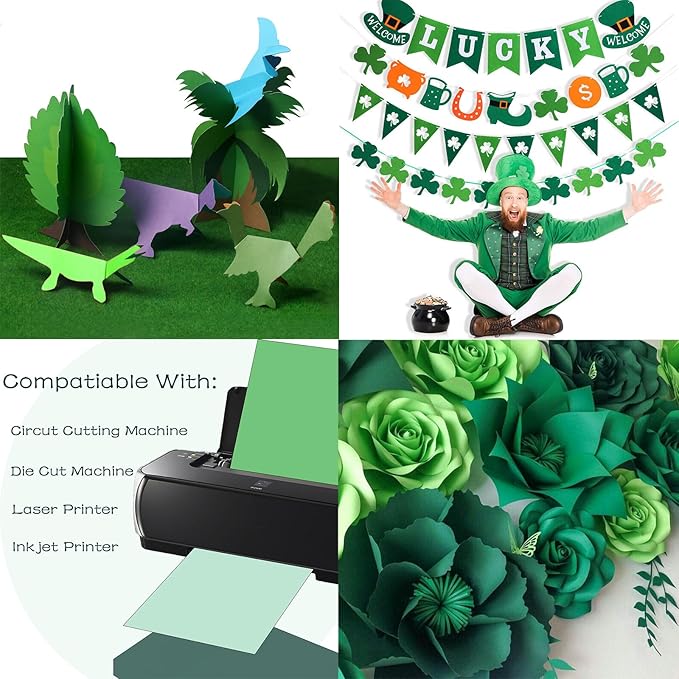 Greens Cardstock 8.5 x 11 Paper Cover Stock Stash Pack- Green Tones 4 Assorted Colored Scrapbook Paper 80lb - Double Sided Card Stock for Crafts, Embossing, Quilling, Cardmaking-32 Sheets