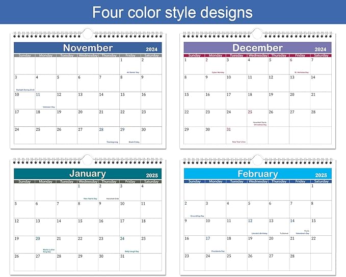 8.5x11 Calendar 2024-2025- Runs from July 2024 Until December 2025,Wall Hanging Calendar with Spiral Binding,Four Page Styles,The Perfect Wall Calendar Planner for Easy Organizing