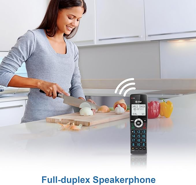 AT&T GL2101-4 DECT 6.0 4-Handset Cordless Home Phone with Call Block, Caller ID, Full-Duplex Handset Speakerphone, 2" White Backlit Display, Lighted Keypad (Graphite & Black)