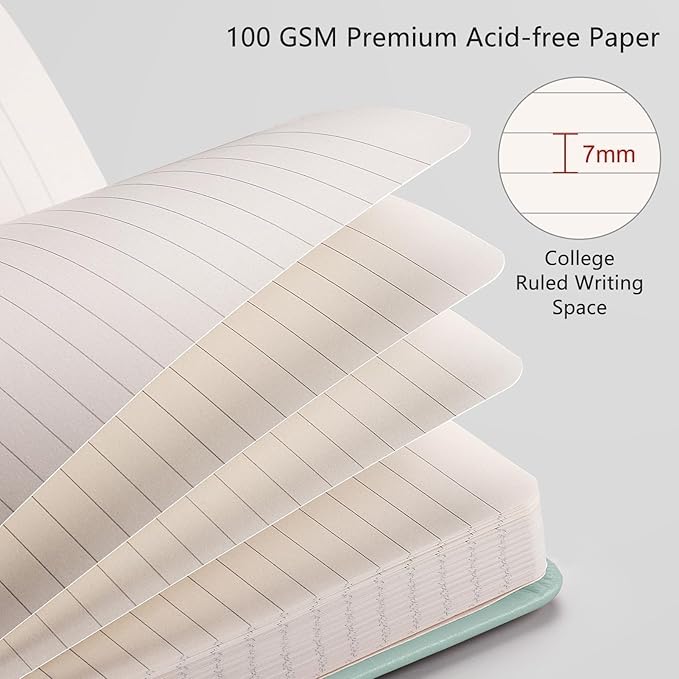 RETTACY Journaling Notebooks, A5 Lined Journal Notebook with 192 Numbered Pages, 5.7'' × 8.3'' Medium Size, for Writing, Work, Office, Leather Hardcover, 100 GSM Thick Paper (Blue-gray)