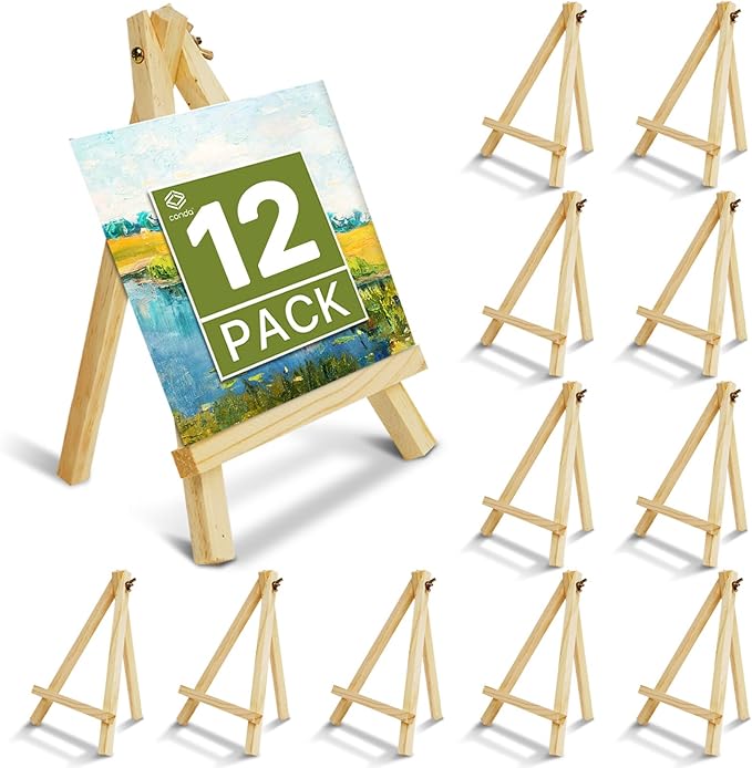 CONDA 12 Pack 9 Inch Wood Easels, Easel Stand for Painting Canvases, Art, and Crafts,Tripod,Painting Party Easel,Kids Student Tabletop Easels for Painting,Portable A-Frame Tripod Tabletop Easel Set