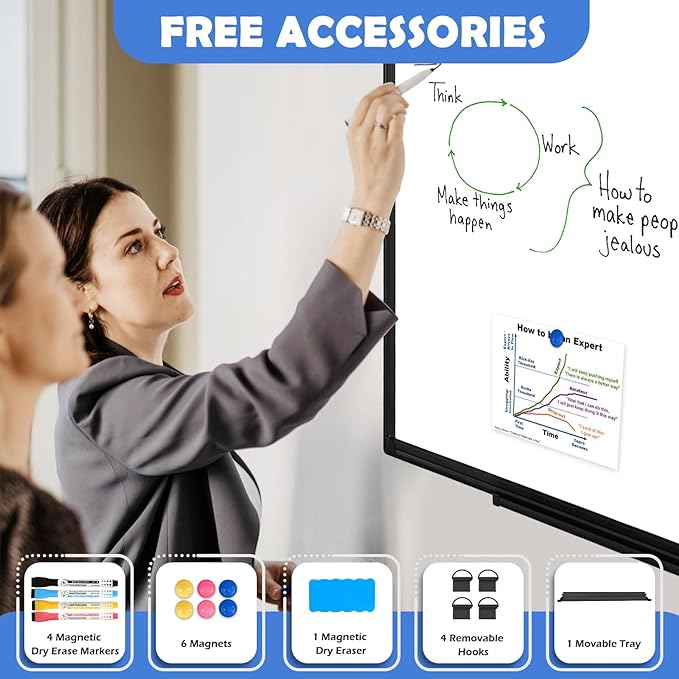 Double-Sided White Board Black Aluminium Frame, 24" x 18" Dry Erase Board Magnetic Whiteboard for Wall, Hanging Mounted Whiteboard Home, School, Office, Kitchen