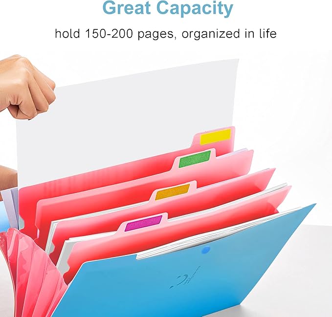 Forvencer Accordion File Organizer, Letter Size, 5 Pocket Expanding File Folder, Cute File Folder with Labels, Portable File Organizer for School Office Supplies, Folders for Documents, Sky Blue