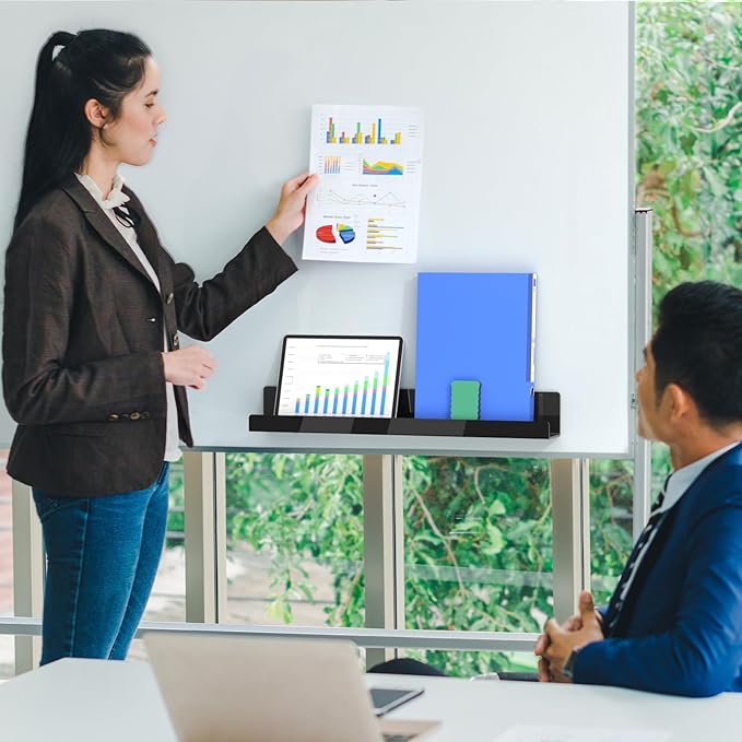 Carmanon Magnetic Book Shelf for Whiteboard, Reusable Acrylic Book Display Shelf with Strong Adsorption Capacity, Magnetic Book Holder for Classroom Refrigerator Office Teacher Kids, Black