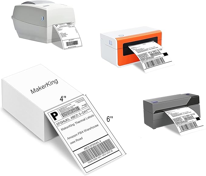 4x6 Thermal Labels, MakerKing White Mailing Fanfold Postage Direct Thermal Printer Shipping Label (4000 4x6 Fanfold Labels), Compatible with Rollo, MUNBYN, iDPRT, Polono, Zebra Thermal Label Printer