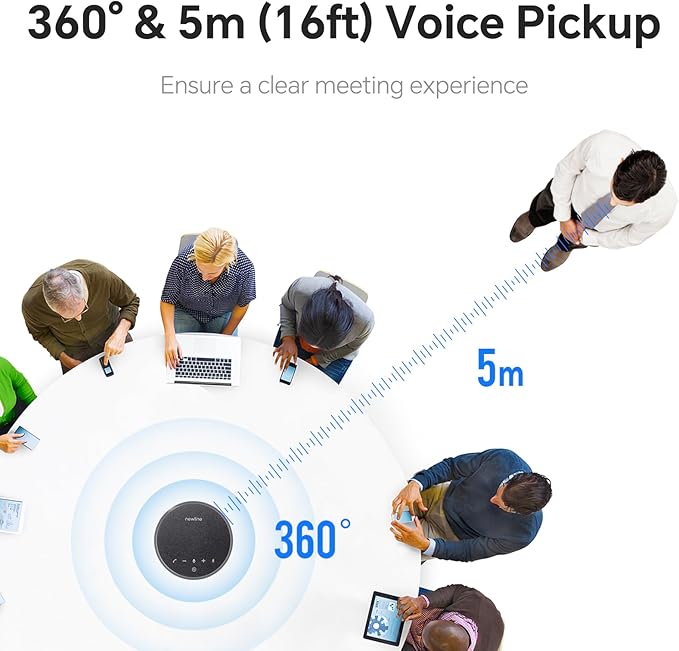 Conference Speaker and Microphone, Bluetooth Speaker with Microphone, 360° Voice Pickup, AI Noise Reduction, Dual Connectivity, USB C Conference Room Microphone for Meetings, NewPie