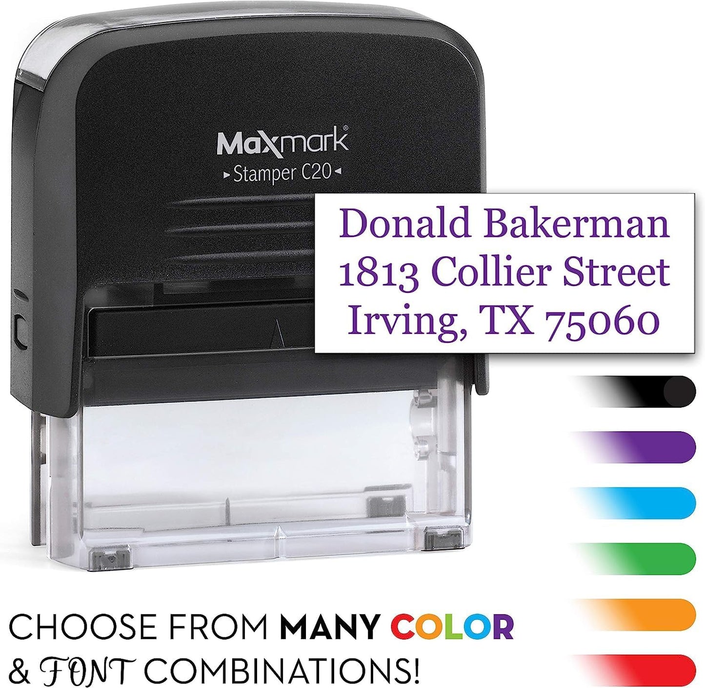 Custom Self Inking Rubber Stamp - Up to 3 Lines of Text - Choose from 15 Ink Colors - Small Size