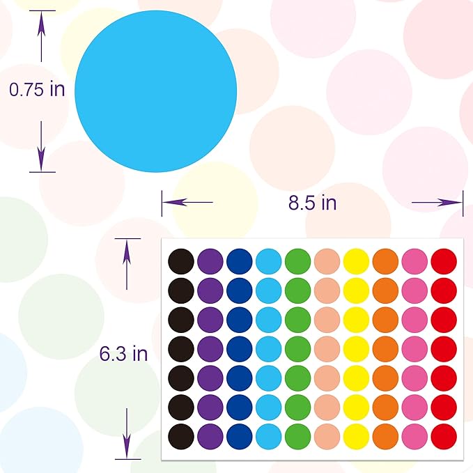 1260 PCS Colored Dot Stickers,3/4" Colored Circle Stickers,10 Color Style Sticky Dots,Garage Sale Price Stickers,Round Color Coding Dot Labels Circle Labels