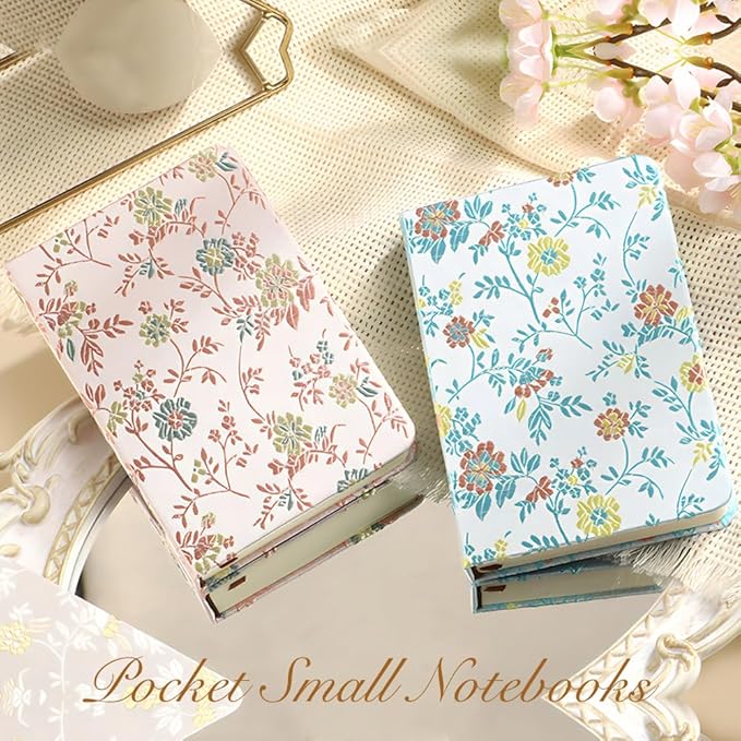 Pocket Notebook, A6, 4x6, Silk Cover, Hardcover, Lay Flat, Small Embroidered Journal, Cute Journal, Ruled Notebook & Sketchbook, Note Taking Notebook for Women, Pretty Notebook, Blue