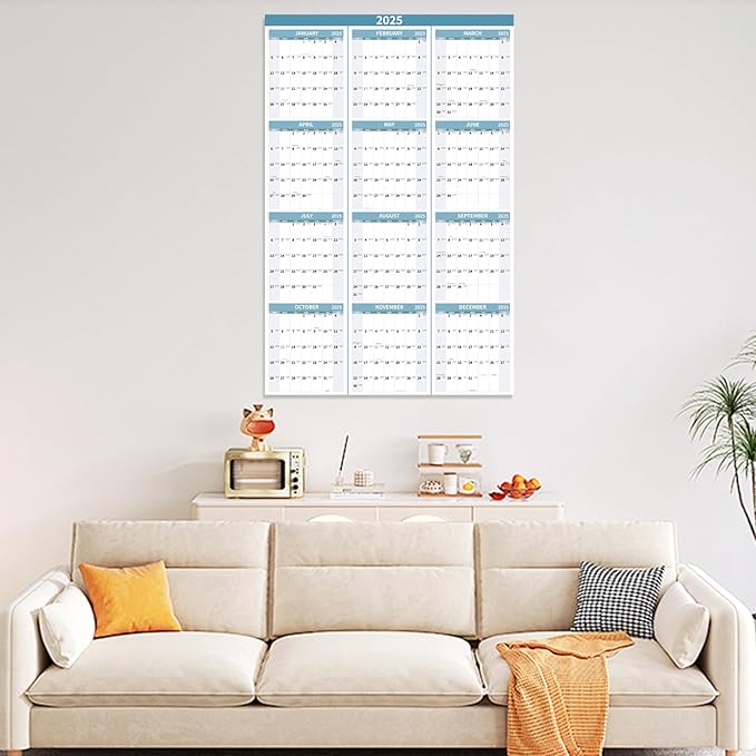 2025 Wall Calendar 34.8" x 22.8" Large Vertical Yearly Wall Hanging Calenda with Julian Date Thick Paper Calendar 12 Month Annual Wall Planner for Wall Office Fridge(Light Blue)