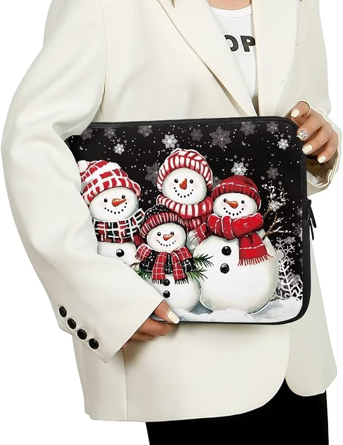 Snowman Family Laptop Sleeve for Women Men Laptop Protector with Multiple Uses Computer Carrying Case 12 inch Christmas Tablet Bag Lap Top Case Xmas Laptop Protector