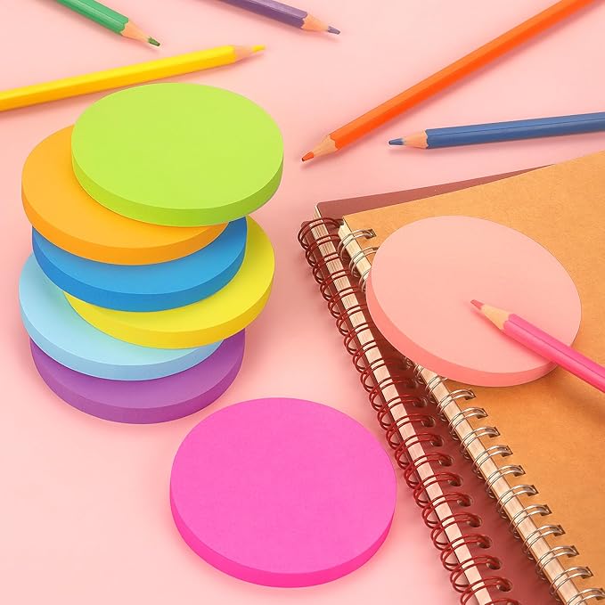 Round Sticky Notes 8 Color Bright Colorful Sticky Pad 75 Sheets/Pad Self-Sticky Note Pads