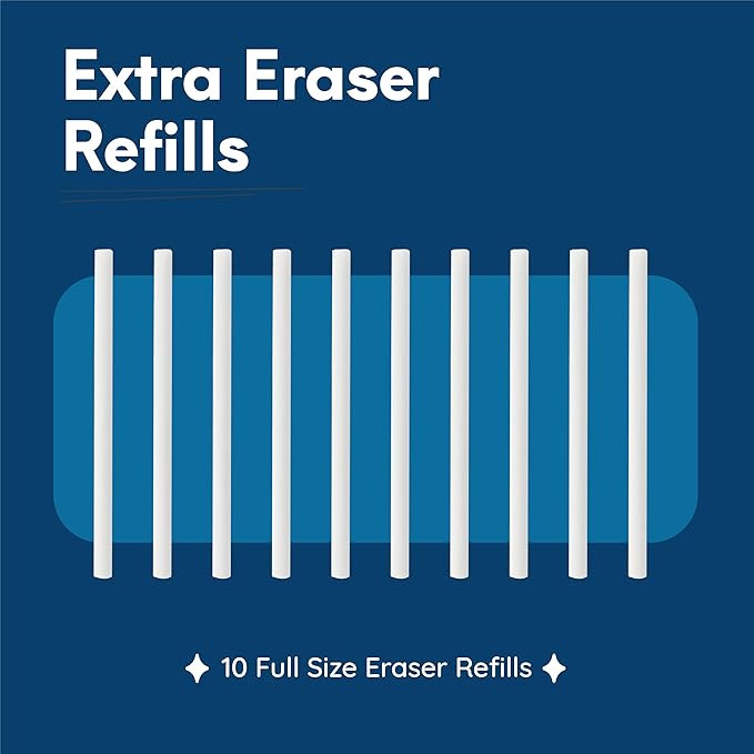 Mozart 2 Eraser Pen with 10 Jumbo Eraser Pen Refills Set, Easy to Use for Mechanical Pencils, Effective for Sketch, Architecture, Drafting, Art, Drawing Supplies.