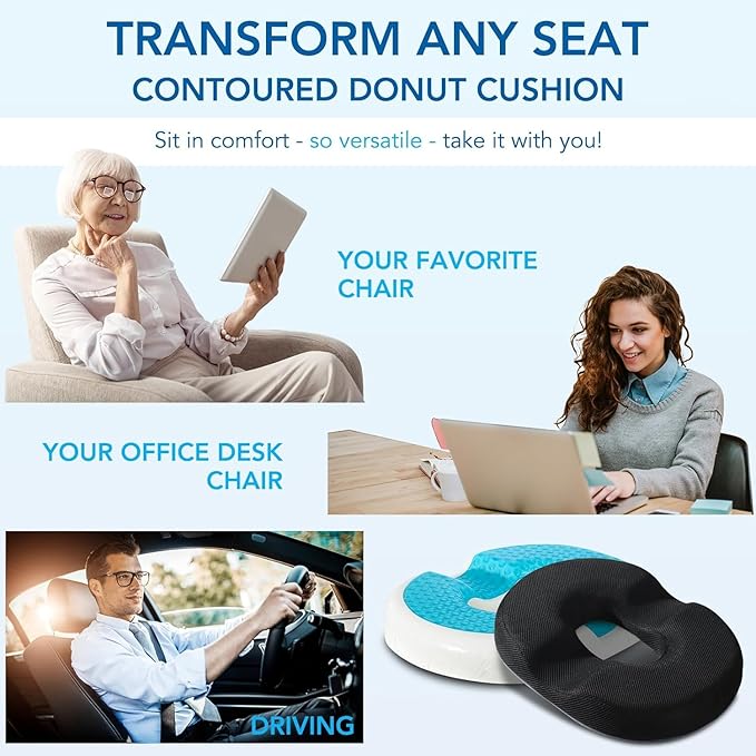 Lumbar Support Pillow for Office Chair Car, Gaming Chair Lower Back Pain Relief Memory Foam Cushion with 3D Mesh Cover Ergonomic Orthopedic Back Rest Cooling Gel Donut Pillow