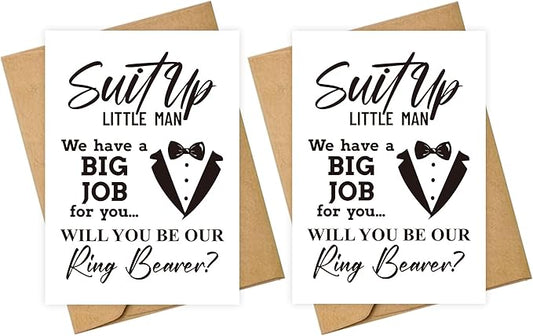 Set of 2 Ring Bearer Proposal Card, Will You Be Our Ring Bearer Card, Ring Bearer Request Card with Matching Envelopes.