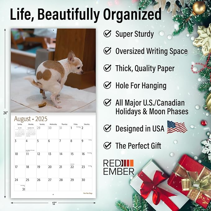RED EMBER Select - Poo Poo Dogs 2025 Wall Calendar 12 Month Funny Secret Dirty Santa White Elephant Yankee Swap | 12" x 24" Open | Thick & Sturdy Paper | Giftable | Calendar 2025