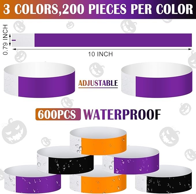 Epakh 600 Pcs Paper Wristbands Neon Wrist Bands Waterproof Handbands for Events Lightweight Concert Wristbands Neon Colored Adhesive Wrist Band for Party