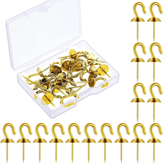Hotop 60 Pieces Push Pin Wall Hooks Metal Thumb Tack Hangers Iron Alloy Nail Decorative Picture Hooks for 20 Lbs Home Office School Party Supply (Gold)