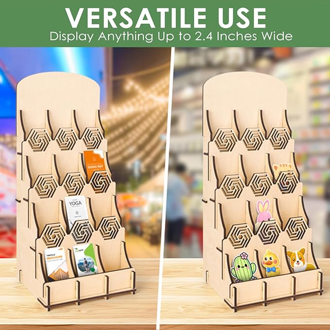 Bookmark Display Stand, Bookmark Holder Sticker Display for Anyting up to 2.4 Inches Wide, 4 Tier Wood Bookmark Stand, Portable Product Bookmark Display for Vendors, Craft Show, Retail Store