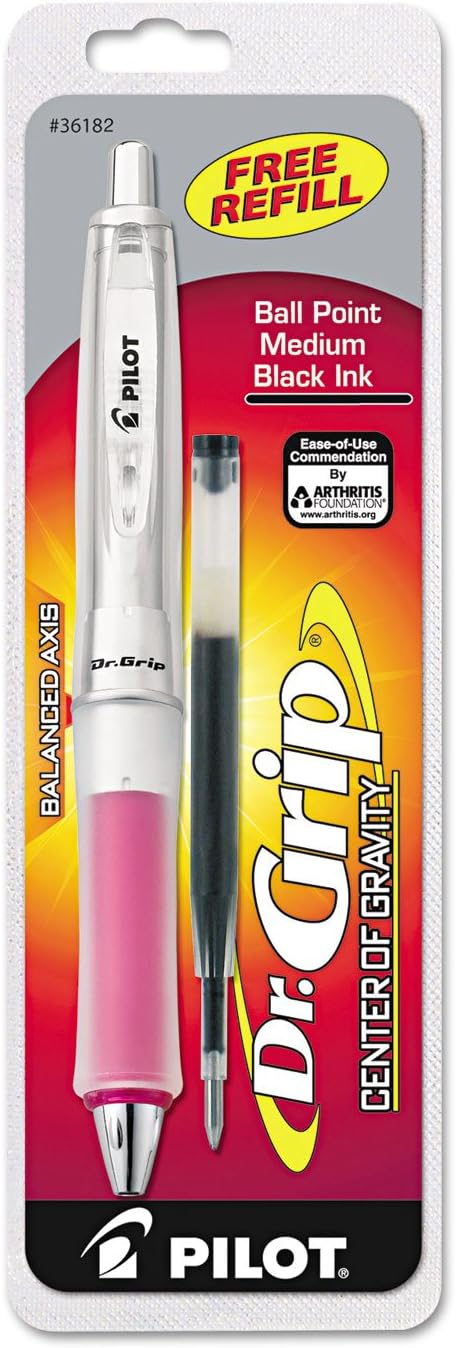 PILOT Dr. Grip Center of Gravity Refillable & Retractable Ballpoint Pen, Medium Point, Pink Grip, Black Ink, Single Pen (36182)