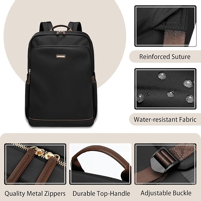 GOLF SUPAGS Laptop Backpack Purse for Women Water Resistant Teacher Nurse Bag, 15.6 Inch Work Business Travel Backpack (Black)