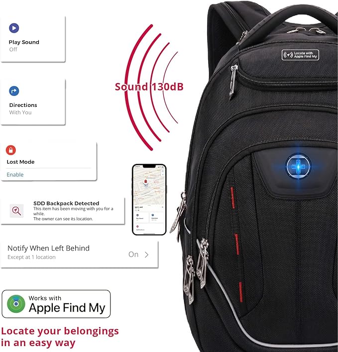 Swissdigital Design TSA Laptop Backpack Men's USB Charging Port Large Capacity Business Travel Backpack Black| With Apple Find My Network (TERABYTE J16BTFB-41) One Nation One World