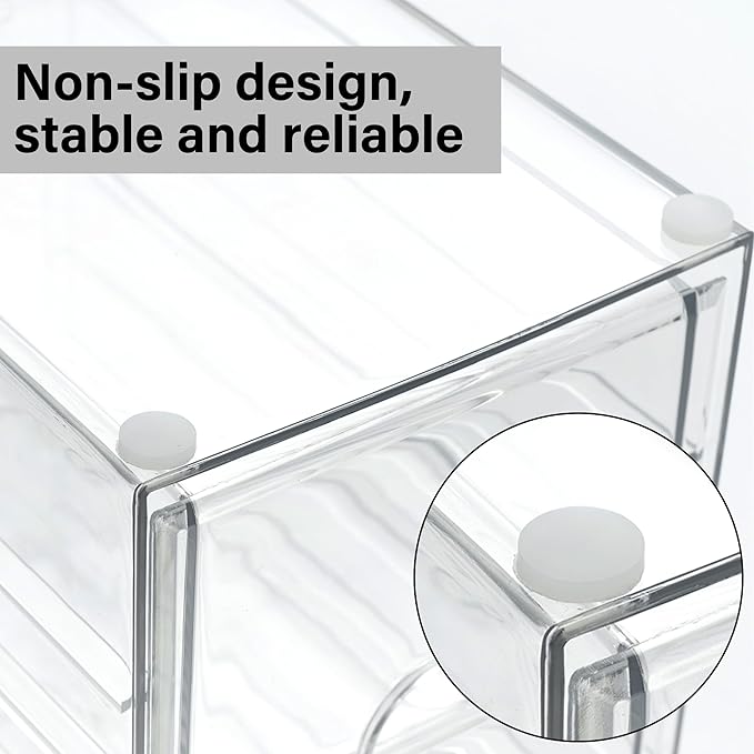 Prsildan Acrylic Drawer Makeup Organizer with 6 Drawers, Set of 2 Office Desk Organizers Accessories, Clear Stackable Storage Drawers for Vanity, Countertop, Craft, Jewelry, Art Supply Organization