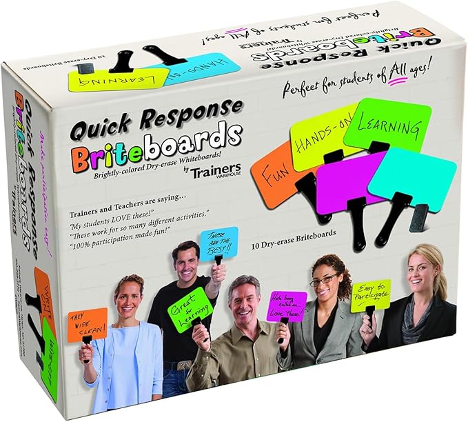 Trainers Warehouse Briteboards: Premium Set of 10 Fluorescent Dry-Erase Response Boards | Versatile, Colorful Paddles for Icebreakers, Voting & More | Perfect for Classrooms & Meetings (5.9" x 7.75")