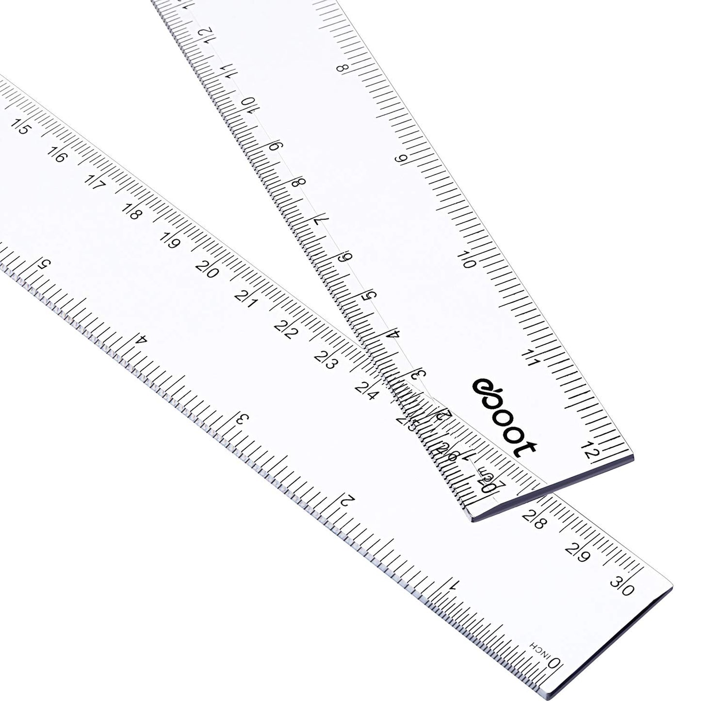 EBOOT 2 Pack Plastic Ruler Straight Ruler Plastic Measuring Tool for Student School Office (Clear, 12 Inch)