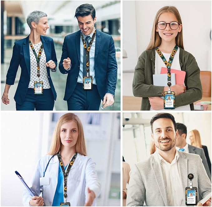 2 Pack Sunflower Badge Lanyards,Adjustable Lanyard with Retractable Badge Reel,Cute ID Badge Holder for Teachers, Nurses, Students, Office Staff & Cruise Essentials