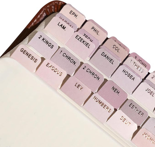 Idyllic Grace - Mini Bible Tabs, Rose Gold Foil Lettering, Journaling, Small Bibles, Study Tool, 90 Tabs, Old and New Testament, Christian, Catholic, Apocrypha, Index Tabs, Glossy Laminated - Elevated