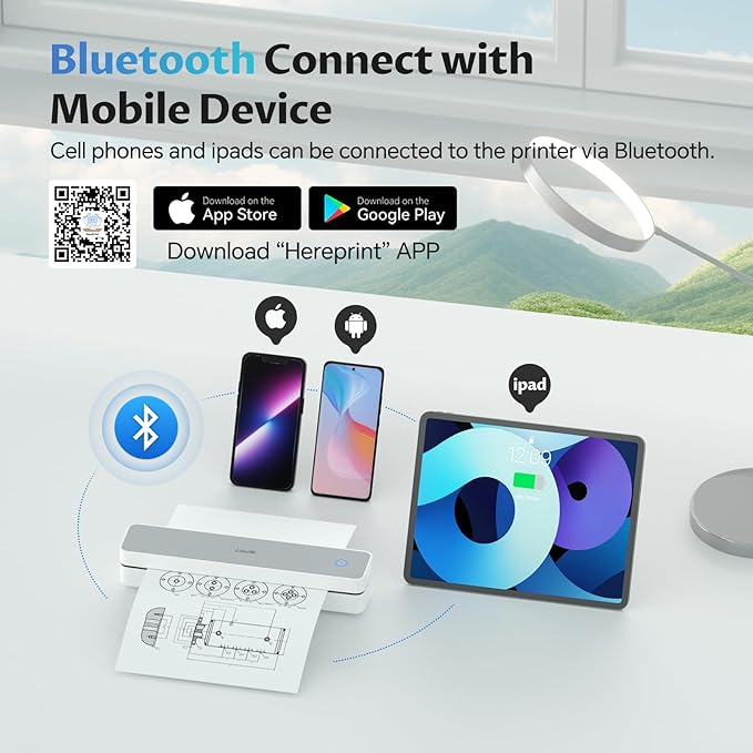 iDPRT Portable Thermal Printer,Wireless Printer for Travel Support 8.5" X 11" US Letter& A4&A5 Thermal Paper, Bluetooth Inkless Printers Compatible with Android and iOS Phone&Laptop