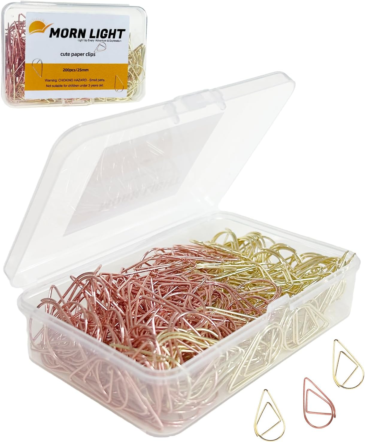 200 Pcs Teardrop Paper Clips Bulk,Stainless Steel Rust-Resistant Paperclips for Wedding Invitations, 3X Stronger Hold with Mirror Polish(Rose Gold + Gold, 1inch)