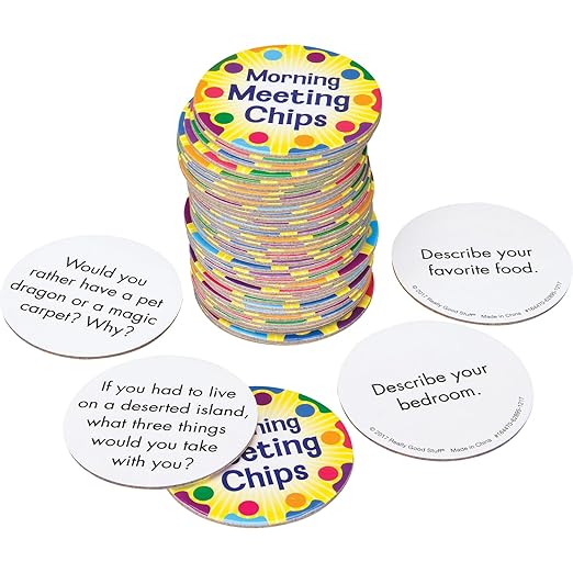 Really Good Stuff Morning Meeting Chips for Kids - Conversation Starters for PreK through Elementary Classrooms - Students Learn & Improve Communication, Listening, & Vocabulary Skills - Sturdy & Waterproof - Included: 40 Unique Meeting Chips, 6cm