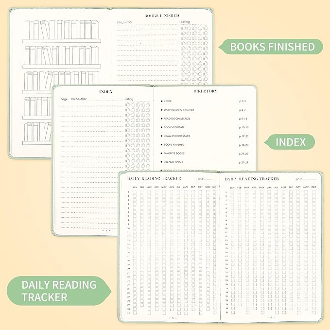 Reading Journal Book Lovers Gifts Hardcover Leather Readers Accessories Track Reading Log with 65 Books Reviews, 5.8”x8.3”, Mintgreen