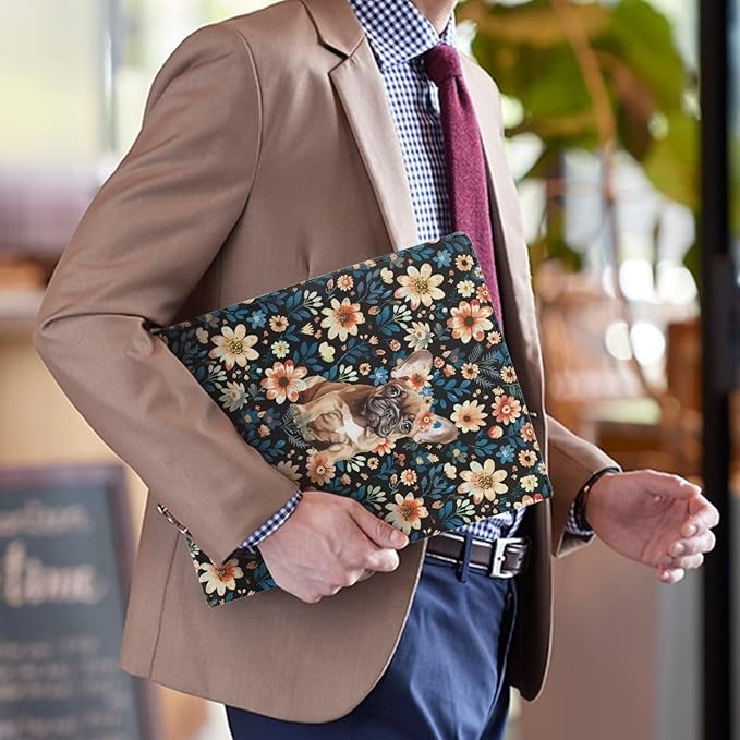Office Folder Colorful Flower Dog Print PU Leather Padfolio with A4 Size Clipboard Clip for Business Resume Interview Document Sleeve Binder Folder for Men/Women
