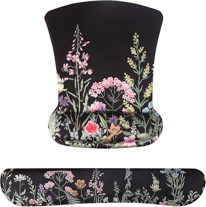 iCasso Mouse Pad and Keyboard Wrist Rest, Wrist Rest for Computer Keyboard, Made of Memory Foam with Wrist Support, Easy Typing and Relieve Wrist Pain Keyboard Pad for Computer, Office (B-Weeds)