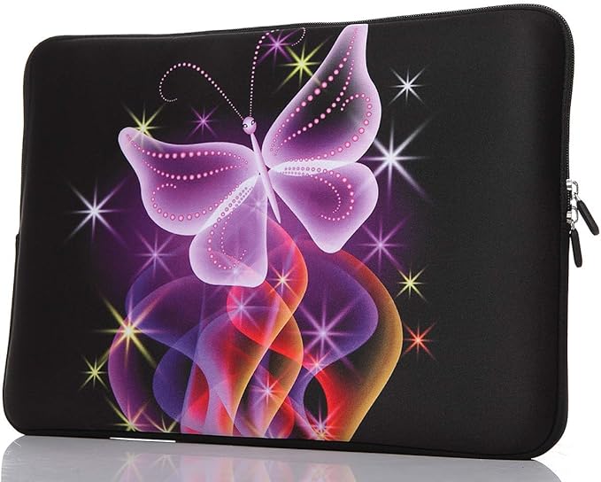 13.3-Inch to 14-Inch Laptop Sleeve Case Neoprene Carrying Bag with Hidden Handles for MacBook/Notebook/Ultrabook/Chromebooks (Pink Butterfly)