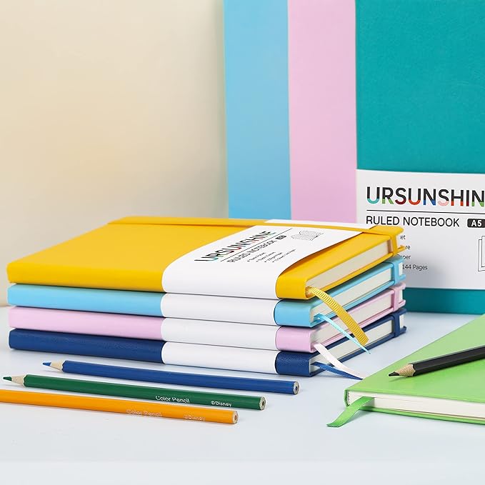 Ruled Notebook/Journal - Classic Lined Journal/Notebook, Hardcover with Thick Paper, 5.7" x 8.4", Banded + Pen Holder +Inner Pocket - Orange