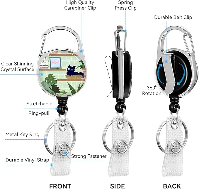 Cute Cat Hidden in The Flowers Badge Holder with Retractable Reel and Breakaway Lanyard，Badge Clips Retractable Heavy Duty Badge Reel，ID Holder with Breakaway Lanyard for School Nurse Office Teen ﻿…