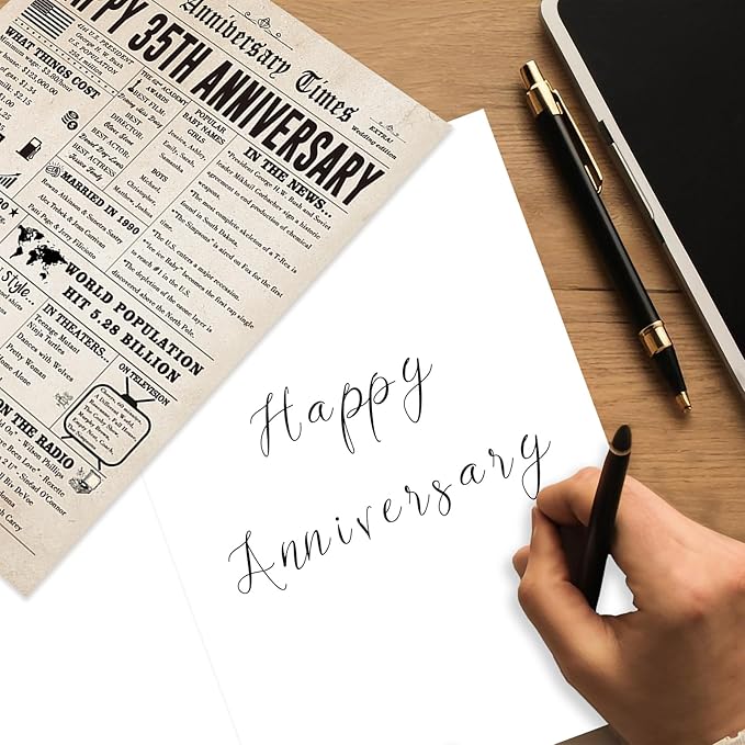 Big 35th Anniversary Card for Him Her, Retro 35 Year Anniversary Card Gift for Wife Husband Couple, Vintage Coral Wedding Gifts for Couples Parents