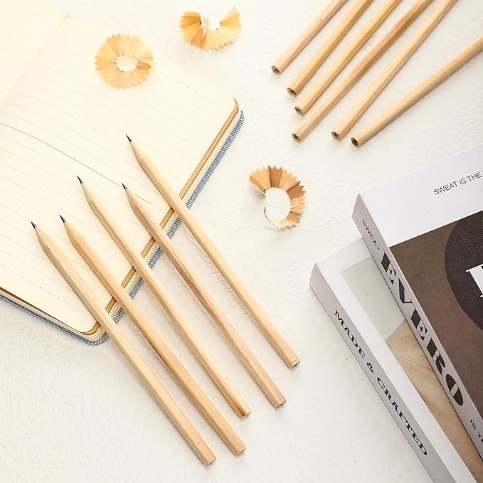 Fumete 500 Pieces Wooden Pencils Bulk No Eraser Hexagonal HB Graphite Unsharpened Natural Wood Pencils Without Erasers for Classroom School Home Office Drawing Sketching Learning