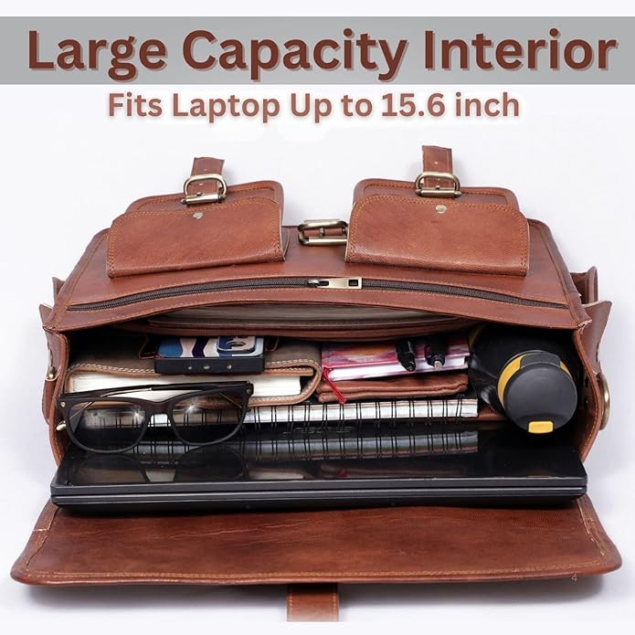Genuine Leather Messenger Bag for Men & Women Leather Satchel Laptop Briefcase Vintage Crossbody Work Bag for Office & Travel