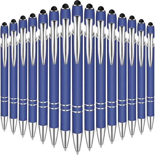 Zonon 38 Pieces Rubberized Ballpoint Pen with Stylus Tip Stylish Metal Pen Capactive Styli Pen with Soft Rubberized Grip, Black Ink Pen for Most Devices (Dark Blue)
